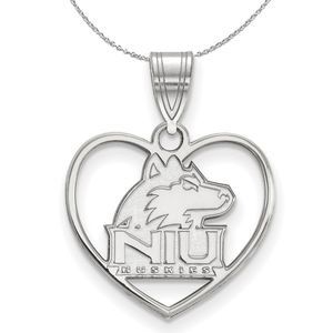 Sterling Silver Northern Illinois U. Heart Necklace - 16 Inch